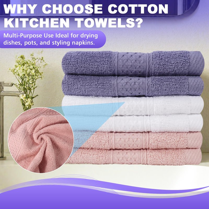 INFICRIME 6 Pack 100% Cotton Wash Cloth, 13x13 Inch Highly Absorbent and Soft Feel Fingertip Towels, Machine Washable Washcloths for Bathroom, （White, Blue, red）