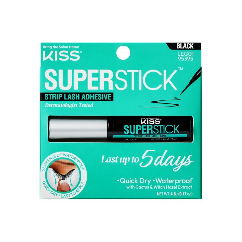 Kiss SuperStick Lash Adhesive - 5-Day Wear, Quick Drying, Witch Hazel & Cactus Extract | 4.8g Black