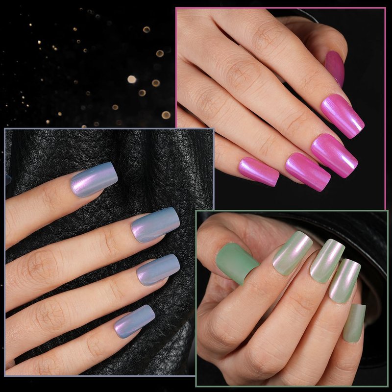 Misssix Pearl Nail Polish Set, 6 Colors Chrome Shimmer Pearl Pink Purple Quick Dry Nail Polish Long Lasting Fingernail Polish DIY Nail Lacquer Gift for Girls Women