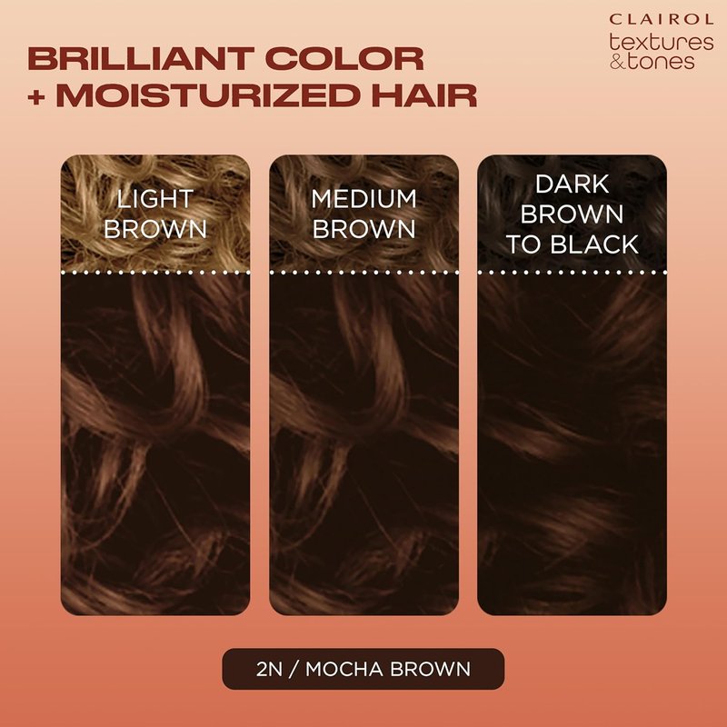 Clairol Textures & Tones Permanent Hair Dye - 2N Mocha Brown | Ammonia-Free, Moisture-Rich Formula with Argan & Olive Oil