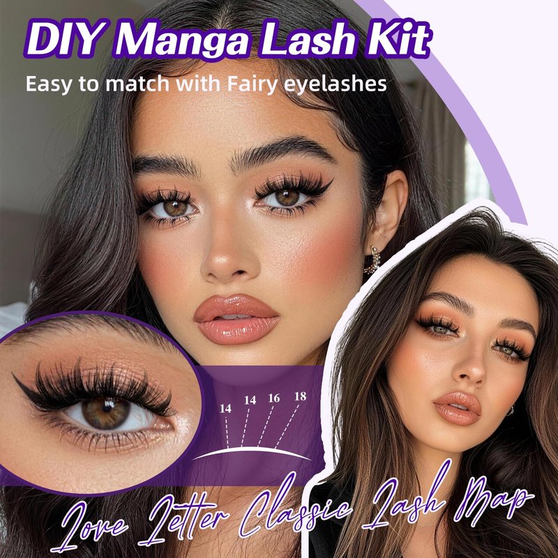 B&Q Manga Lash Clusters Kit DIY Eyelash Clusters at Home with 72H Waterproof Bond and Seal 0.05mm Ultra-Thin Band Wispy Spiky Anime Lashes for Daily & Party, 8-18mm Lash Extensions(KIT-Anime 01)