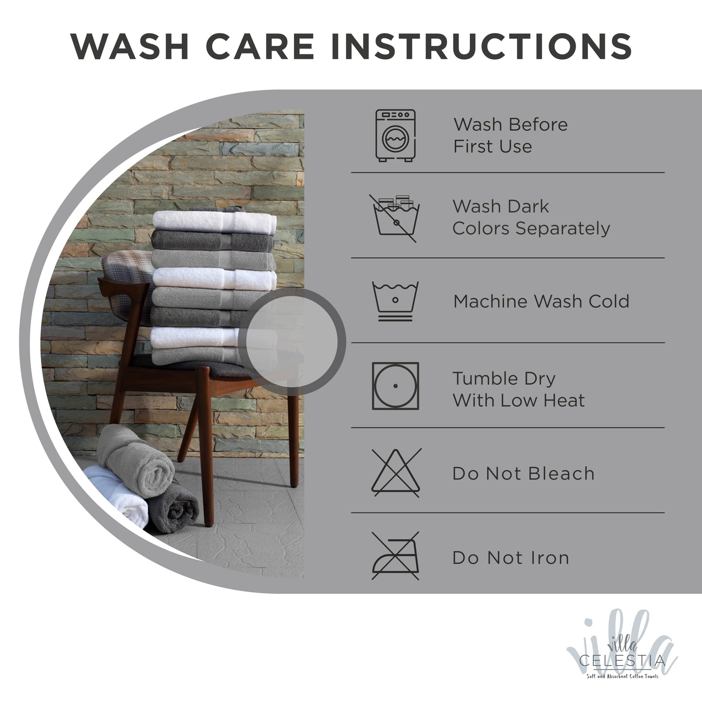 Villa Celestia Cotton Washcloths Set of 6, 12x12 Inch, 100% Ring-Spun Combed Cotton, Soft Absorbent Quick-Dry Wash Cloths for Face and Body, Oeko-TEX Certified, Hotel & Spa Quality, White