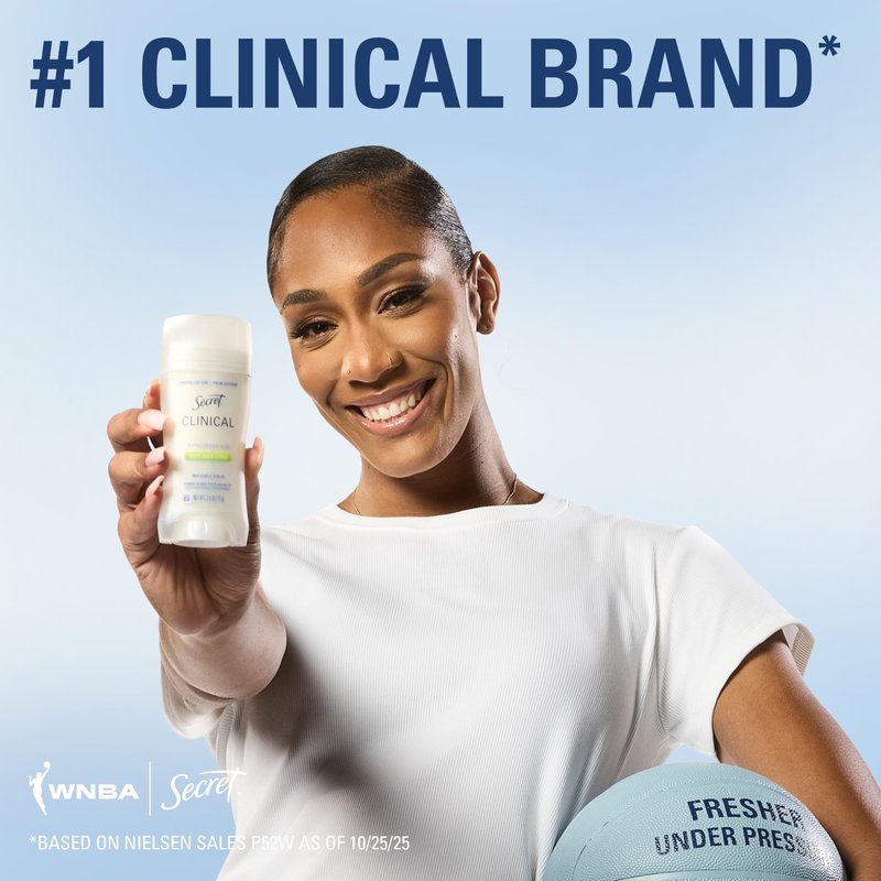 Secret Clinical Strength 100HR Defense, Invisible Solid Antiperspirant Deodorant for Women, A'Ja Wilson Edition, Triple Threat Sweat Protection, Hyaluronic Acid, Court Queen Citrus Scent, 2.6 oz
