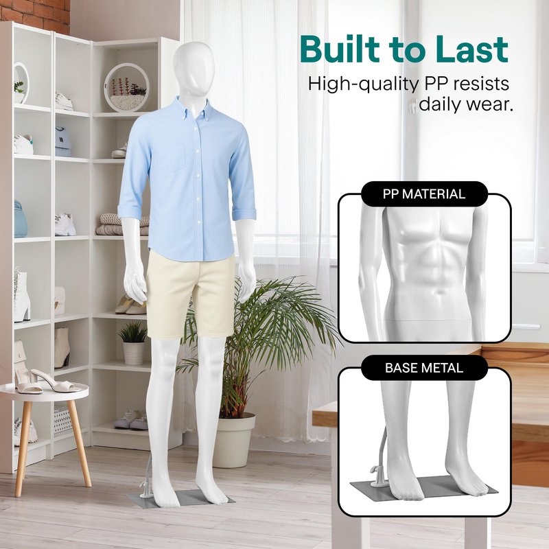 SereneLife 74" Male Mannequin Full Body Dress Form with Detachable Head, Hands and Legs, Adjustable Stand, 360 Degree Rotating Head, Tool Free Assembly for Clothing Display, Retail and Studio