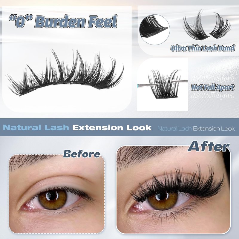 ALICE Lash Clusters Wispy Eyelash Clusters Short 10-14mm Cluster Eyelash Extensions Natural Volume Lash Extensions Thin Band DIY Individual Lashes