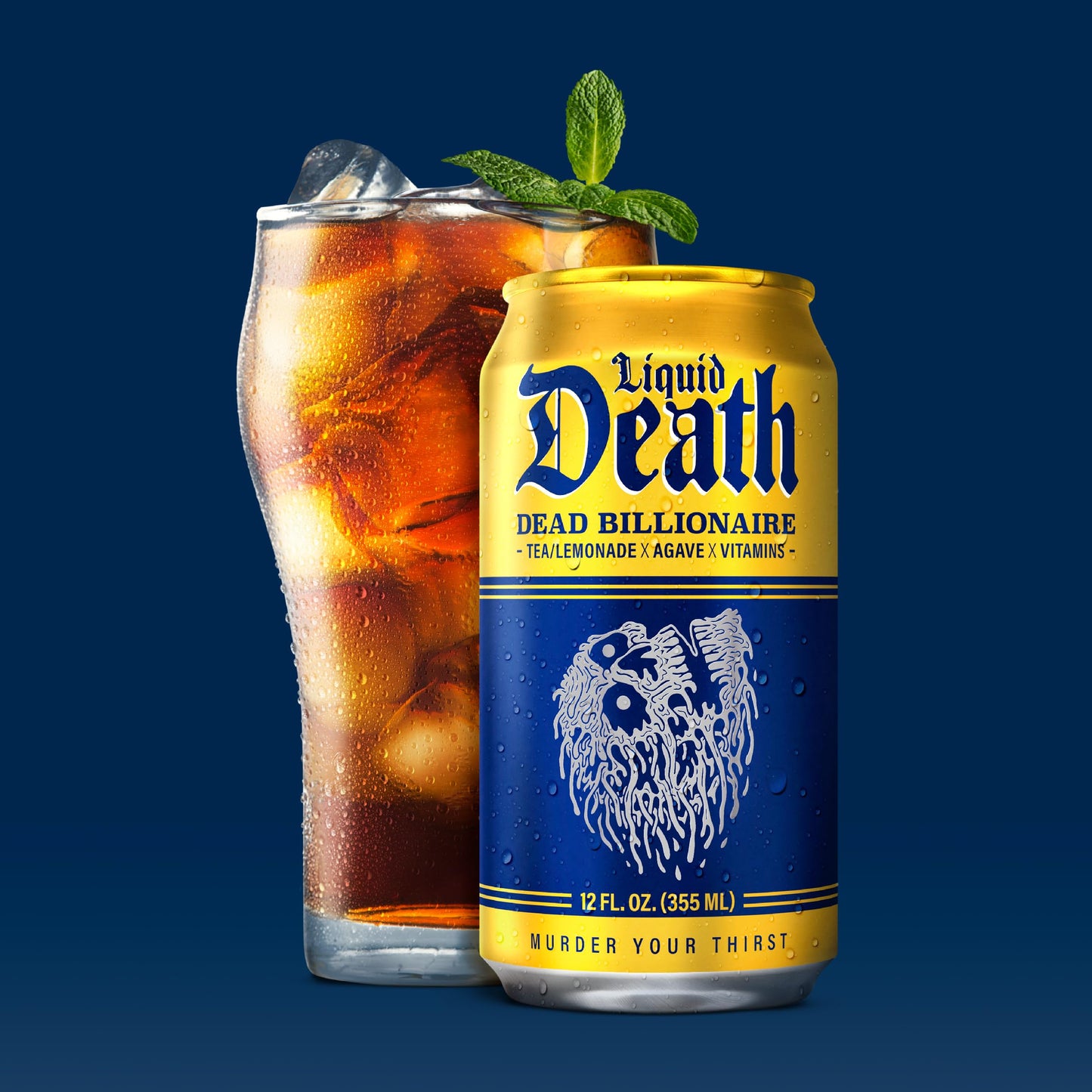 Liquid Death Iced Tea - Dead Billionaire (Black Tea/Lemonade), Less Sugar*, Boost of Caffeine, B Vitamins, No Artificial Sweeteners, 12 Fl Oz (Pack of 12)