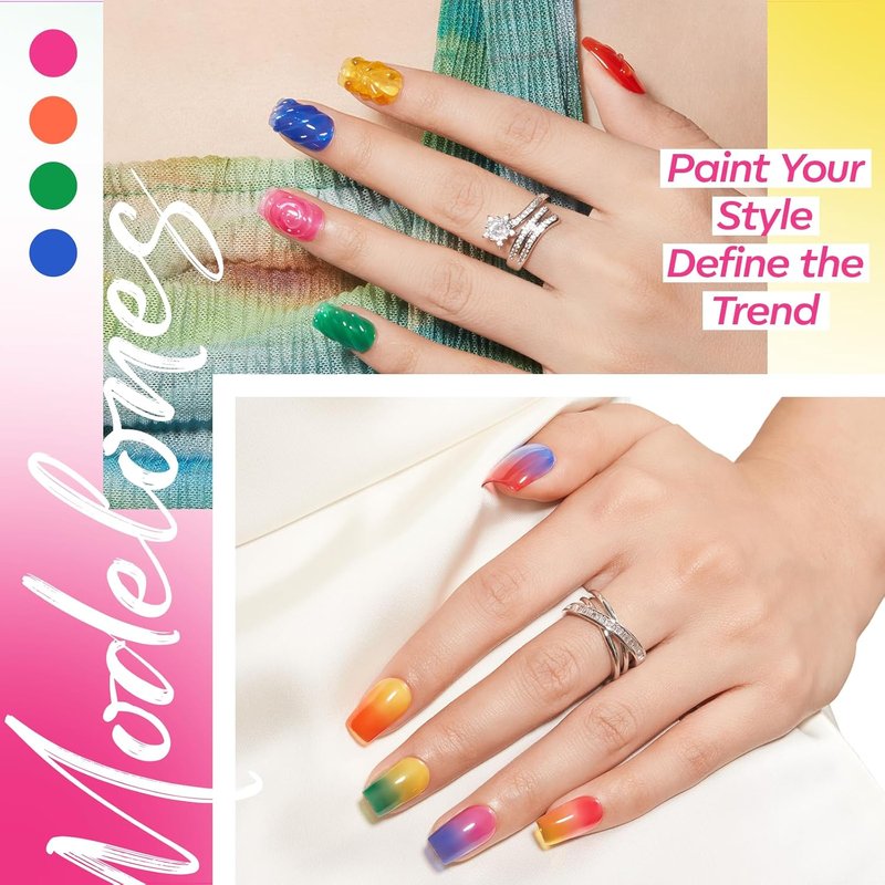 Modelones Gel Nail Polish Set - 6 Vivid Rainbow Colors | Neon Jelly Soak Off for DIY Nails