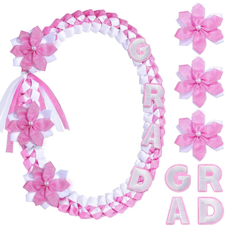 Knitgrip 2026 Graduation Leis with Pins Class of 2026 47.2 Inch Double Braided Graduation Necklace DIY Handmade Money Leis Grad Party Accessories for Kindergarten Elementary Middle School(Pink,Cute)