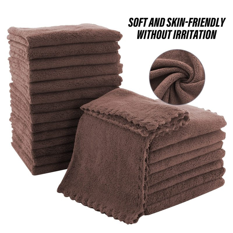 MOONQUEEN Ultra Soft Premium Washcloths Set - 12 x 12 inches - 72 Pack - Quick Drying - Highly Absorbent Coral Velvet Bathroom Wash Clothes (Wood Brown)