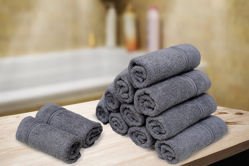 Living Fashions Washcloths – Set of 12 – Size 12” x 12” – Thick Loop Pile Washcloth – Absorbent and Soft 100% Ring-Spun Cotton Wash Cloth – Lint Free Face Towel–Wash Cloths Perfect for Bathroom (Grey)