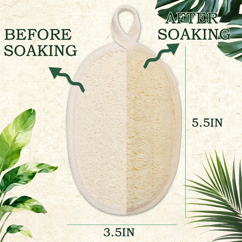 2 Pack Natural Loofah Exfoliating Body Scrubber, 2 en 1 Bath Shower Pouf Sponge for Women and Men, for Face and Body That Gets You Clean