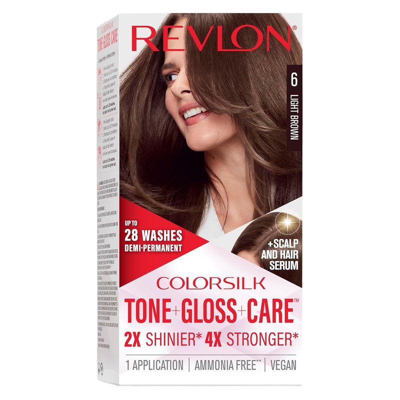 Revlon ColorSilk Demi Permanent Hair Color Kit - 6 Light Brown | Glossy Shine & Stronger Hair Care 4.5 fl oz