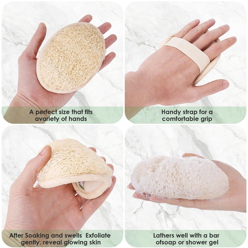 Natural Loofah Sponge 3 Pack for Shower, Organic Luffa Exfoliating Body Scrubber, Eco Friendly Biodegradable Bath Sponge, Plant Based Body Exfoliator for Men Women, Shower Loofah with Hanging Rope