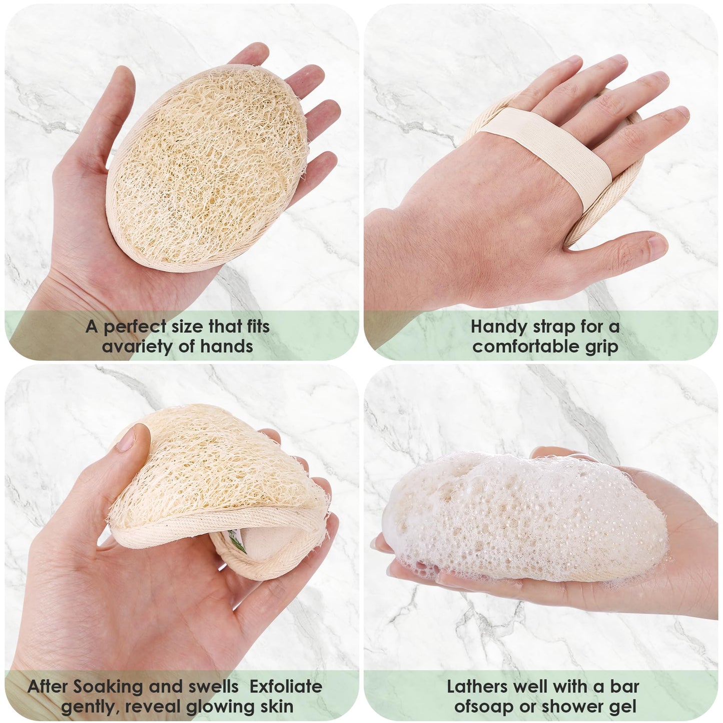 Natural Loofah Sponge 3 Pack for Shower, Organic Luffa Exfoliating Body Scrubber, Eco Friendly Biodegradable Bath Sponge, Plant Based Body Exfoliator for Men Women, Shower Loofah with Hanging Rope