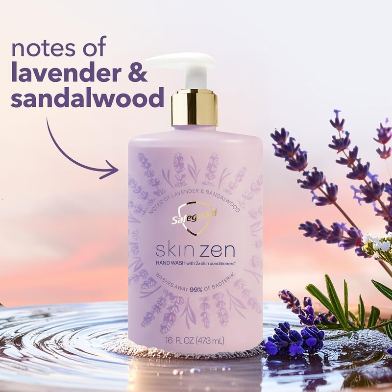 Safeguard Liquid Hand Soap - Skin Zen Formula | 99% Bacteria Removal & Natural Moisturizers | Lavender & Sandalwood, 16 oz