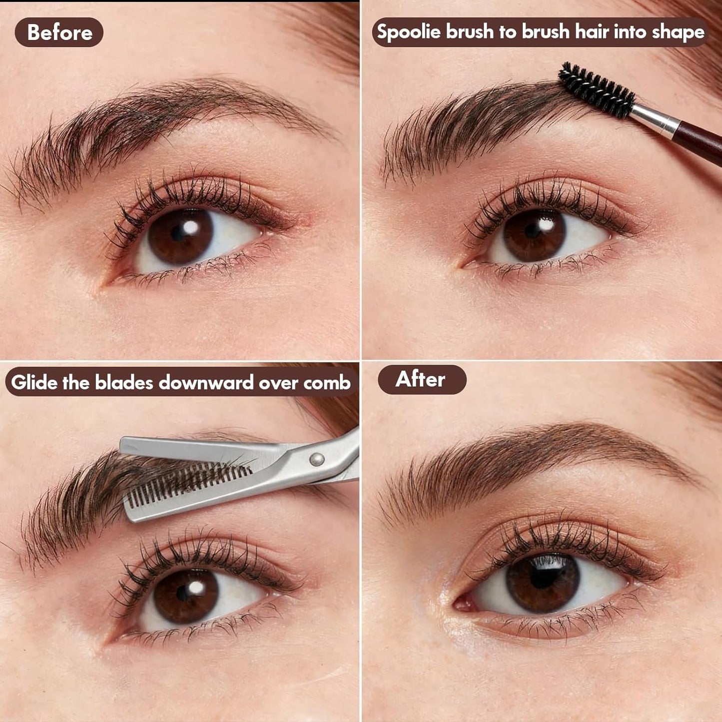 Stainless Steel Eyebrow Trimmer Scissors - Dual-Ended Angled & Spoolie Brush Included | Perfect for Precision Grooming