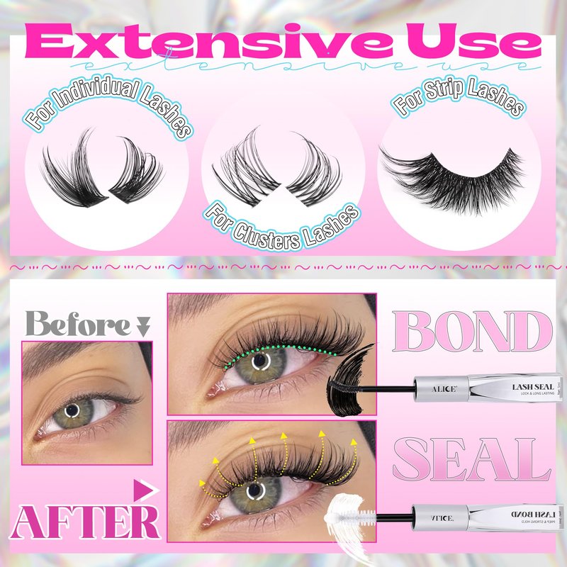 ALICE Lash Glue Bond and Seal Waterproof Lash Cluster Glue Long Lasting 48-72 Hours Strong Hold Eyelash Extension Adhesive