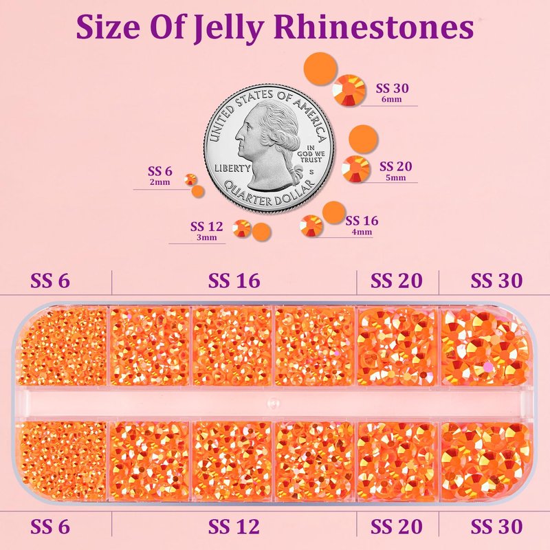Resin Jelly Rhinestones for Crafting with B7000 Jewelry Glue, 1 Box Orange AB Flatback Crystal with 3Pcs 10ml Glue, Bedazzling Non Hotfix Gems for DIY Tumblers Clothing Shoes Manicure