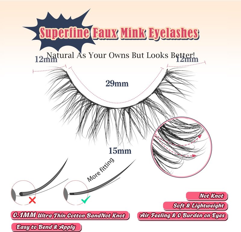 Siligli Fake Eyelashes Natural Lashes Stipes 7 Pair C Curl Lash