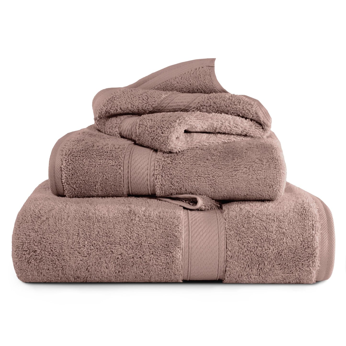 Superior Egyptian Cotton Pile 3-Piece Towel Set, 1 Bath, 1 Hand, 1 Face Towel/Washcloth, Heavyweight, Ultra Soft Luxury Towels, Thick Plush Essentials, Guest Bath, Spa, Hotel Bathroom, Muted Mauve