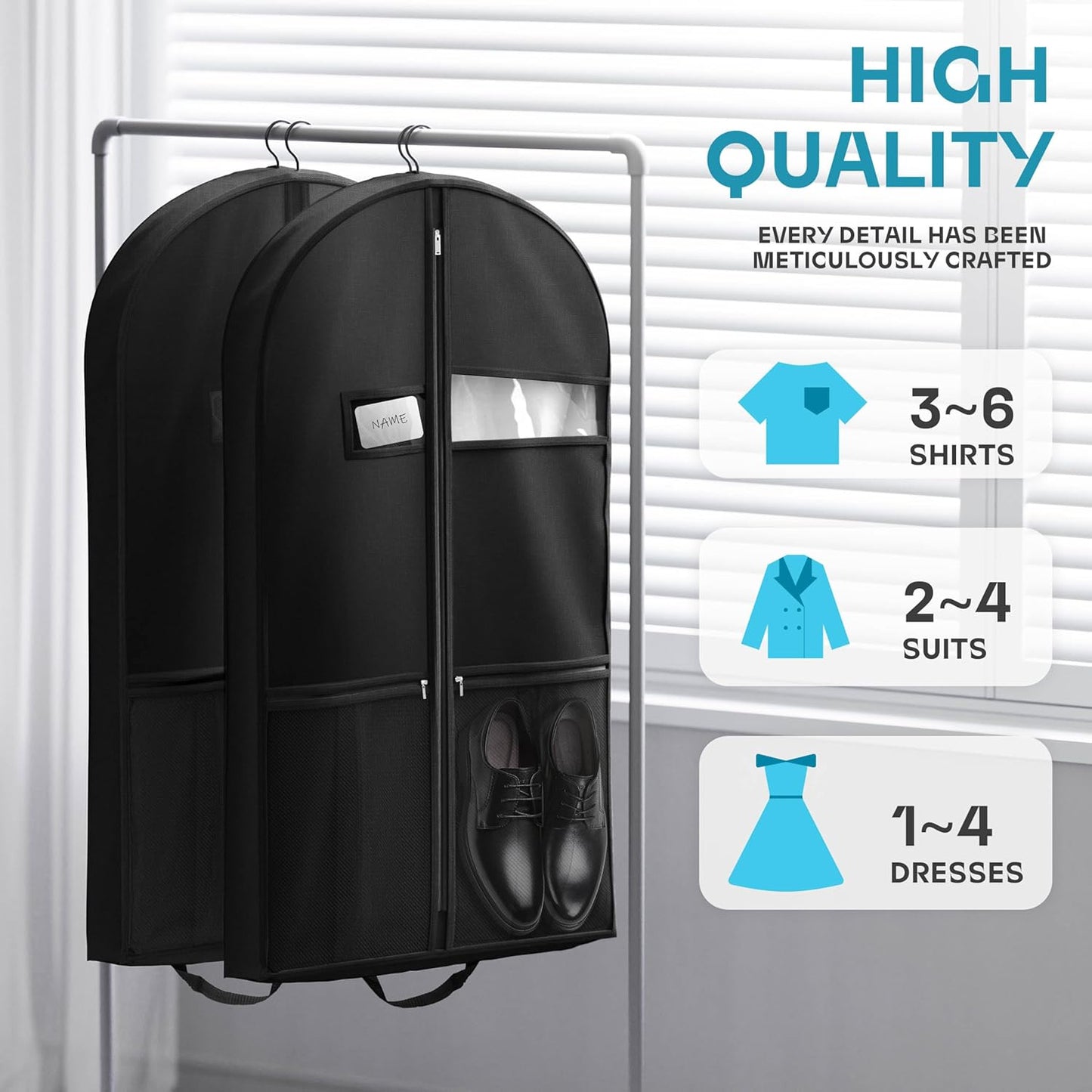 Travel Garment Bag - Heavy Duty Suit Carrier with Zipper Pocket for Suits, Tuxedos & Dresses | 43-Inch Black