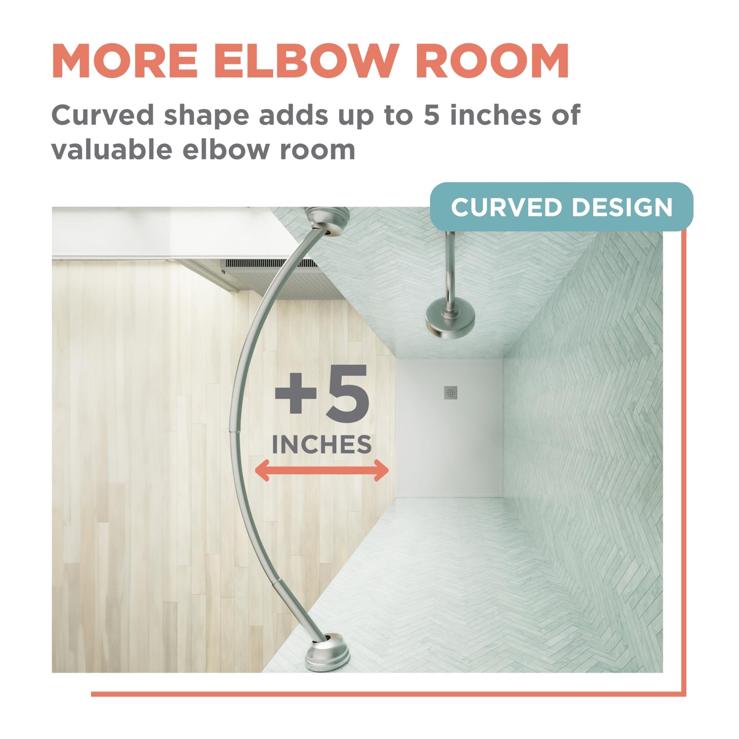 Zenna Home No Drill Curved Shower Curtain Rod, 32 - 40 Inches Adjustable Shower Rod for Small Tubs or Showers, Easy Install, Choice of No Drilling Tension or Wall Mount, Rustproof, Brushed Nickel