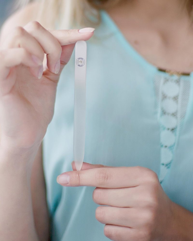 Crystal Glass Nail File for Women - Reusable Czech Glass Nail Shaper with Travel Case | Pastel Pink (2mm)