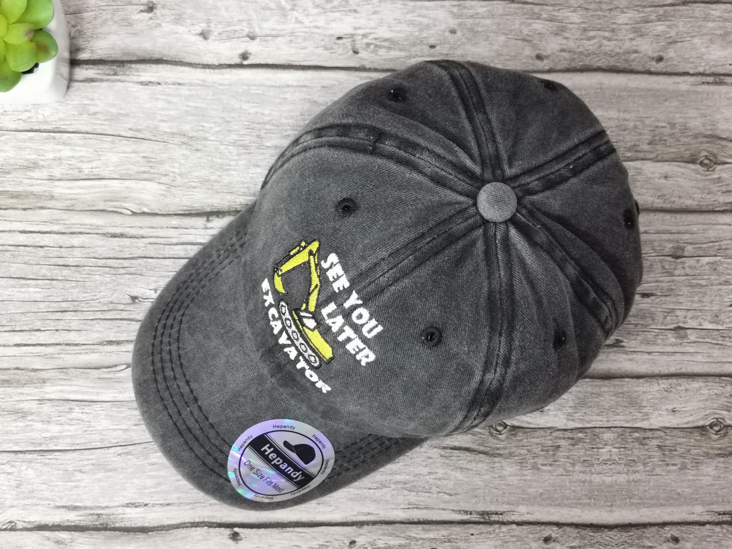 Hepandy Embroidered See You Later Excavator Hat Boy, Washed Black Snapback Cap Embroidery Adjustable Trucker Hats for Kids Child