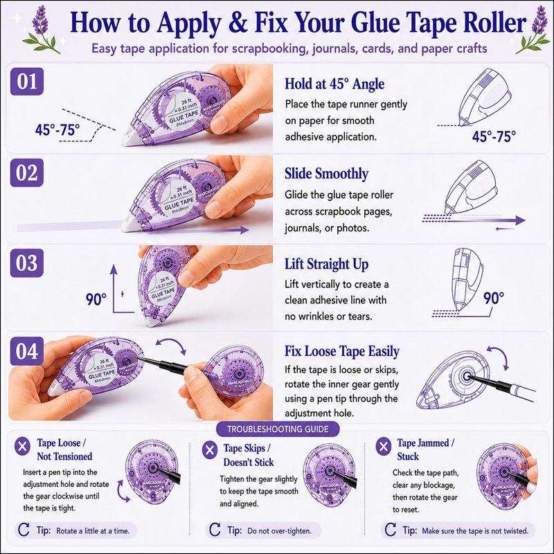 Glue Tape for Scrapbooking, Scrapbook Tape 4 Pcs, Double Sided Tape Roller for Crafts, 26 Ft x 0.31 In Tape Runner, Junk Journal Supplies, Scrapbook Supplies & Craft, Photo, Card Making Supplies.
