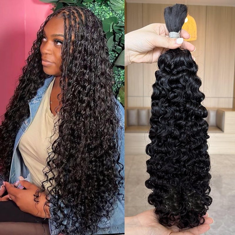 Lemoda Boho Human Hair Extensions - Burmese Curly Bulk for Knotless Braids | 12 Inch, 100g, Natural Black
