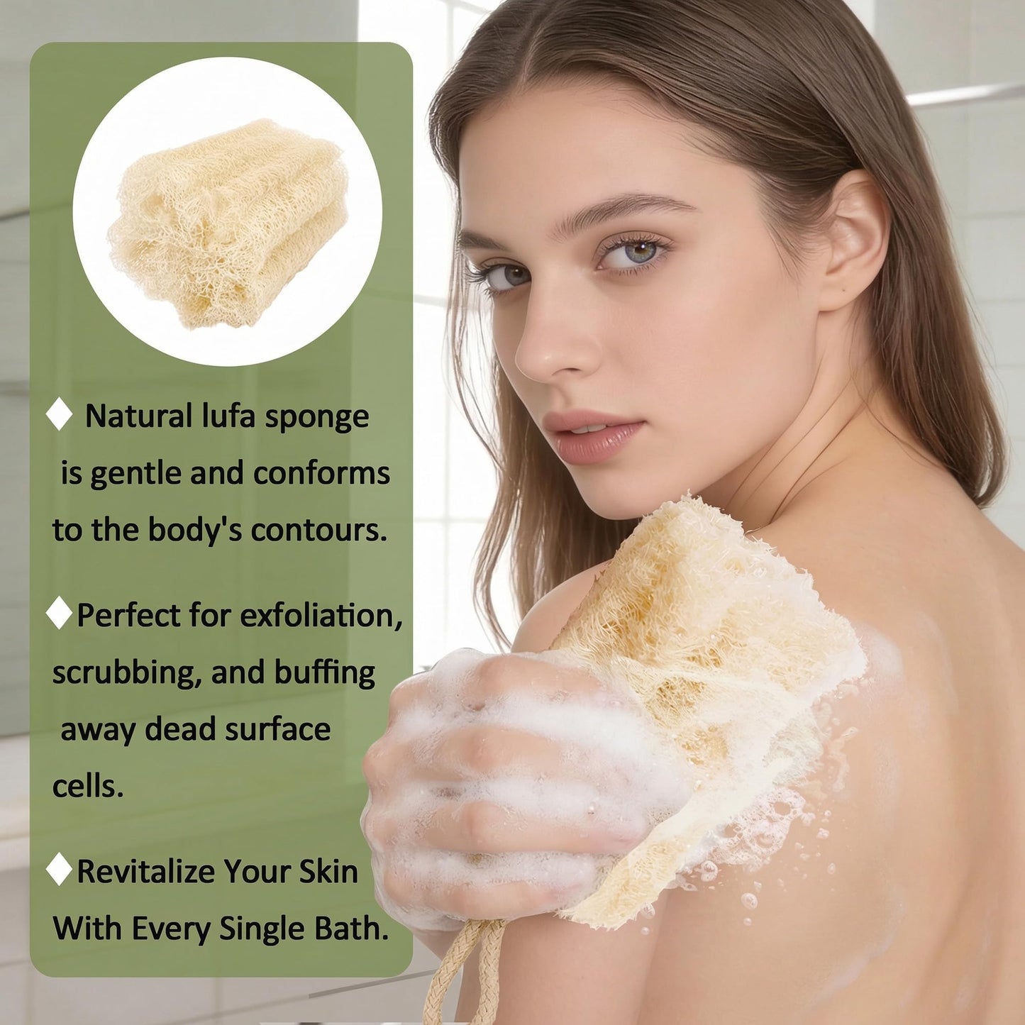 2 Pack HungkaTurn Natural Egyptian Loofah Body Scrubber, 100% Organic Luffa Exfoliating Sponge for Men&Women, Gentle Skin Cleansing Shower Scrubber for Radiant Smooth Skin, Large Spa-Grade Body Loofa.
