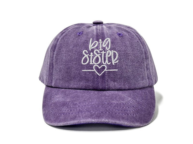 Hepandy Big Sister Gifts for Girls, Washed Purple Embroidered Baseball Cap for Children, Adjustable Snapback Hat Dad Hat for Kids Child