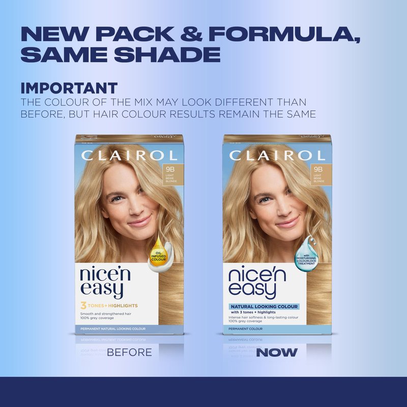 Clairol Nice'n Easy Permanent Hair Dye, 9 Light Blonde | 100% Gray Coverage | Long‑Lasting, Natural‑Looking Color & Shine | Pack of 1