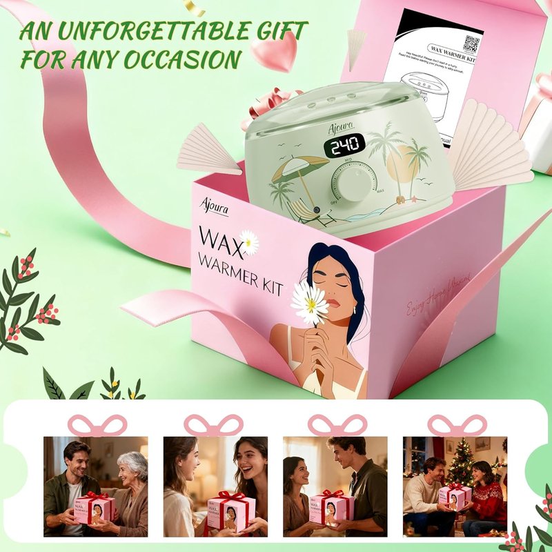 Digital Wax Warmer Kit - 10-Min Quick Heat Hair Removal System with Precision Temp Control | Includes 30 Wax Sticks, Light Green