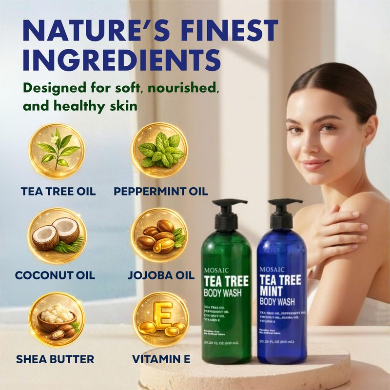 AnatoliaDaphne Tea Tree Body Wash and Shower Gel with Vitamin E for Jock Itch, Eczema, Ringworm, Body Odor, Body Wash Women & Men with Added Body Oils,LARGE 20.2 FL Oz Bottle (Tea Tree, Pack of 2)