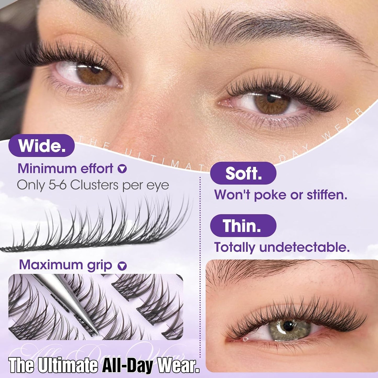 Yawamica Short Lash Clusters - 8-10-12mm Natural Eyelash Extensions with CC Curl | Beginner-Friendly Wispy Lashes