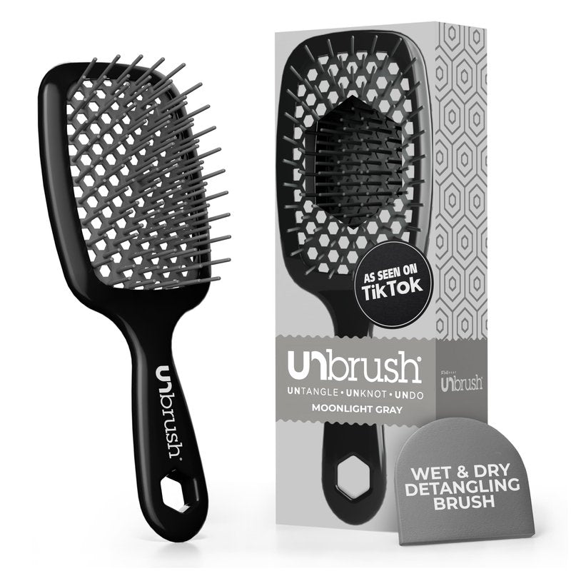 FHI Heat UNbrush Detangling Brush for Pain-Free Brushing on All Wet or Dry Hair Types — Durable DuoFlex Anti-Static Bristles, Lightweight Handle, Vented Hair Brush, Grey