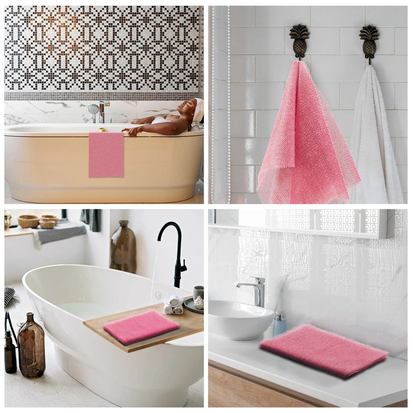 UJFQBH African Net Sponge African Net Long Net Bath Sponge Exfoliating Shower Body Scrubber Back Scrubber Skin Smoother,Great for Daily Use (Pink)