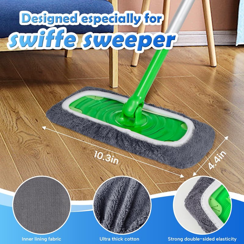INFICRIME 6 Pack Reusable Microfiber Mop Pads Compatible with Swiffer Sweeper Mop, Dry Sweeping Cloths & Wet Mopping Cloths, Washable Mop Pads for Surface/Hardwood Floor Cleaning (Mop is Not Included)