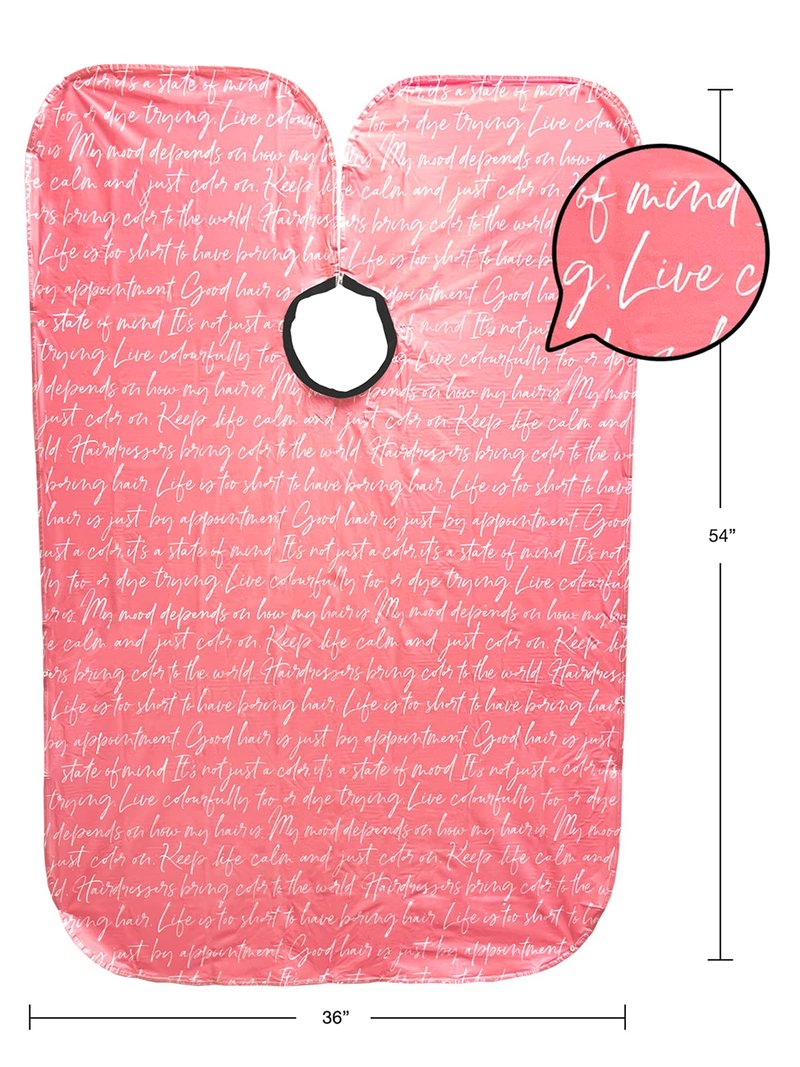 Betty Dain Hair Stylist Shampoo Cape, Waterproof & Stain Resistant Vinyl, Soft Nylon Neckband, Durable & Reusable Client Cover, Touch-and-close Fastener, 36 x 54 inches, Secret Messages - Rose