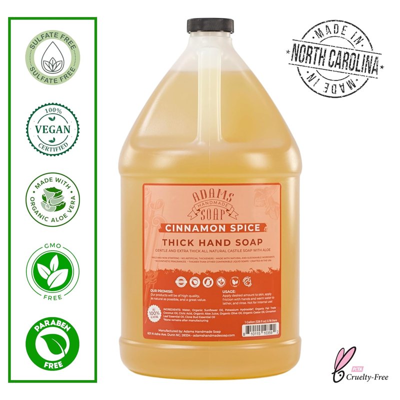 Adams Handmade Soap - Thick Organic Castile Liquid Hand Soap | 1 Gallon Refill in Cinnamon Spice