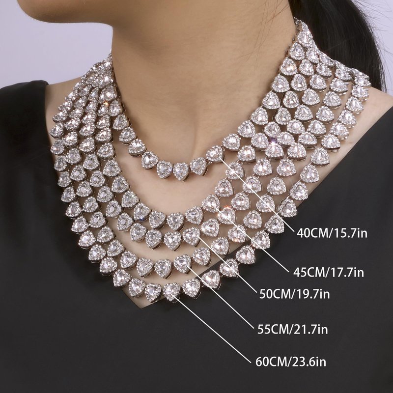 fasone Rhinestone hearts necklace, Iced Out Hearts Jewelry，Silver tennis necklace for women，Hearts tennis necklaces