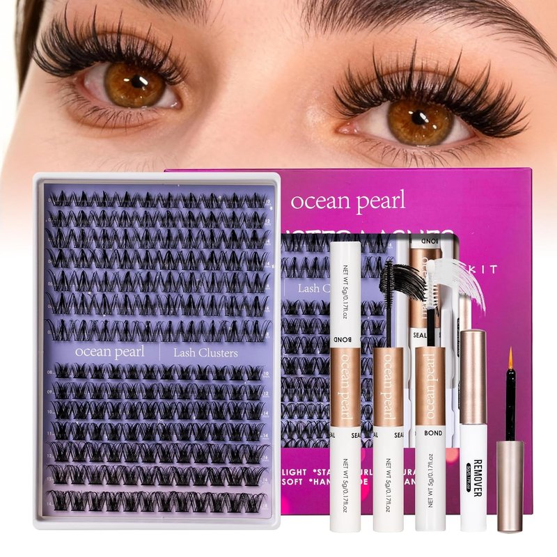 Ocean Pearl Lash Clusters Kit - 154pcs Manga-Inspired Spike Effect Lashes | DIY Eyelash Extensions with Bond, Seal & Tweezers