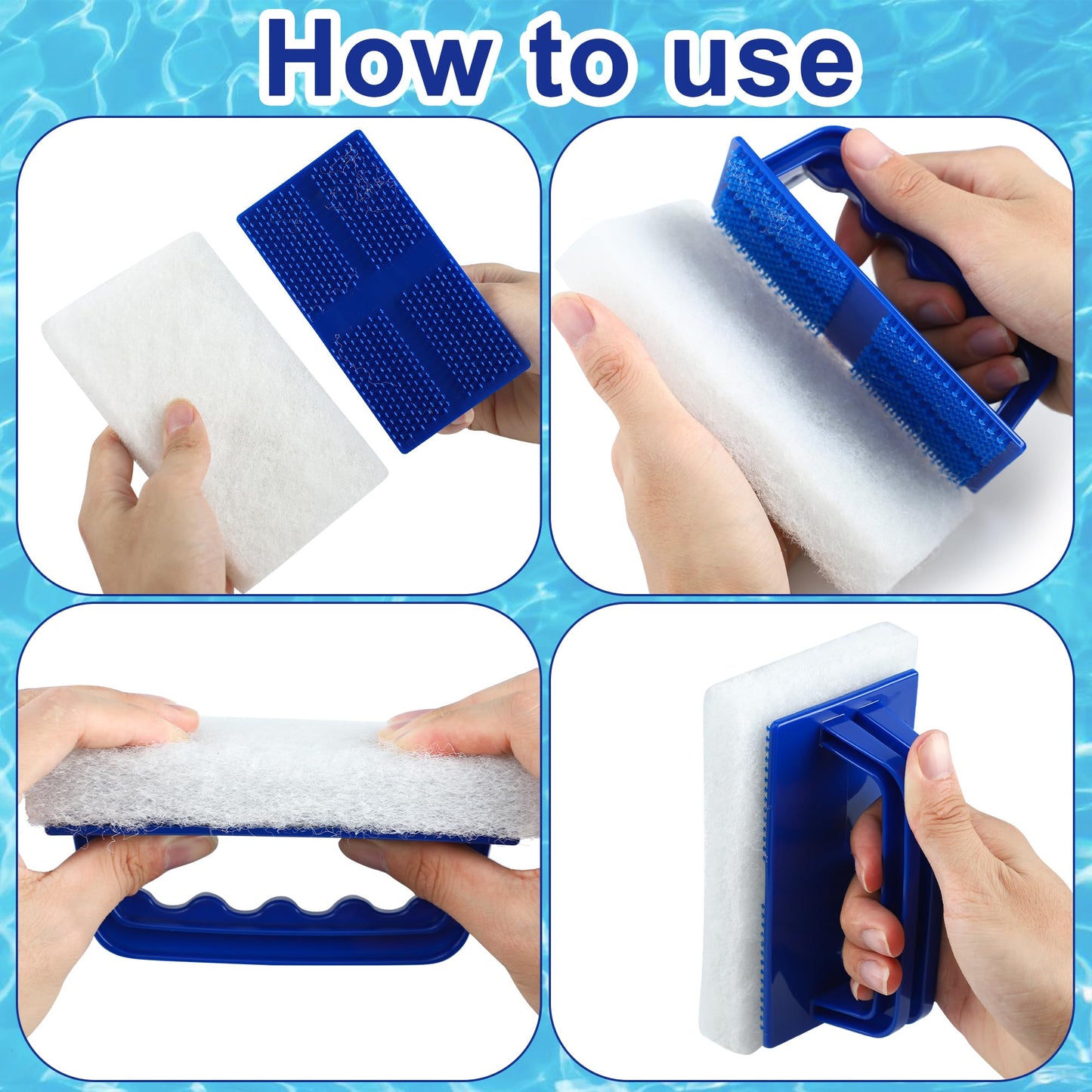 3 Pack Hand-Held Pool Scrub Brush Pool Cleaning Scrubbing Sponge Pad Bathroom Clean Scrubber Scouring for Cleaning Swimming Pools Step Corner Shower Tile Vinyl Liners Walls Sink Spas Tubs Kitchen