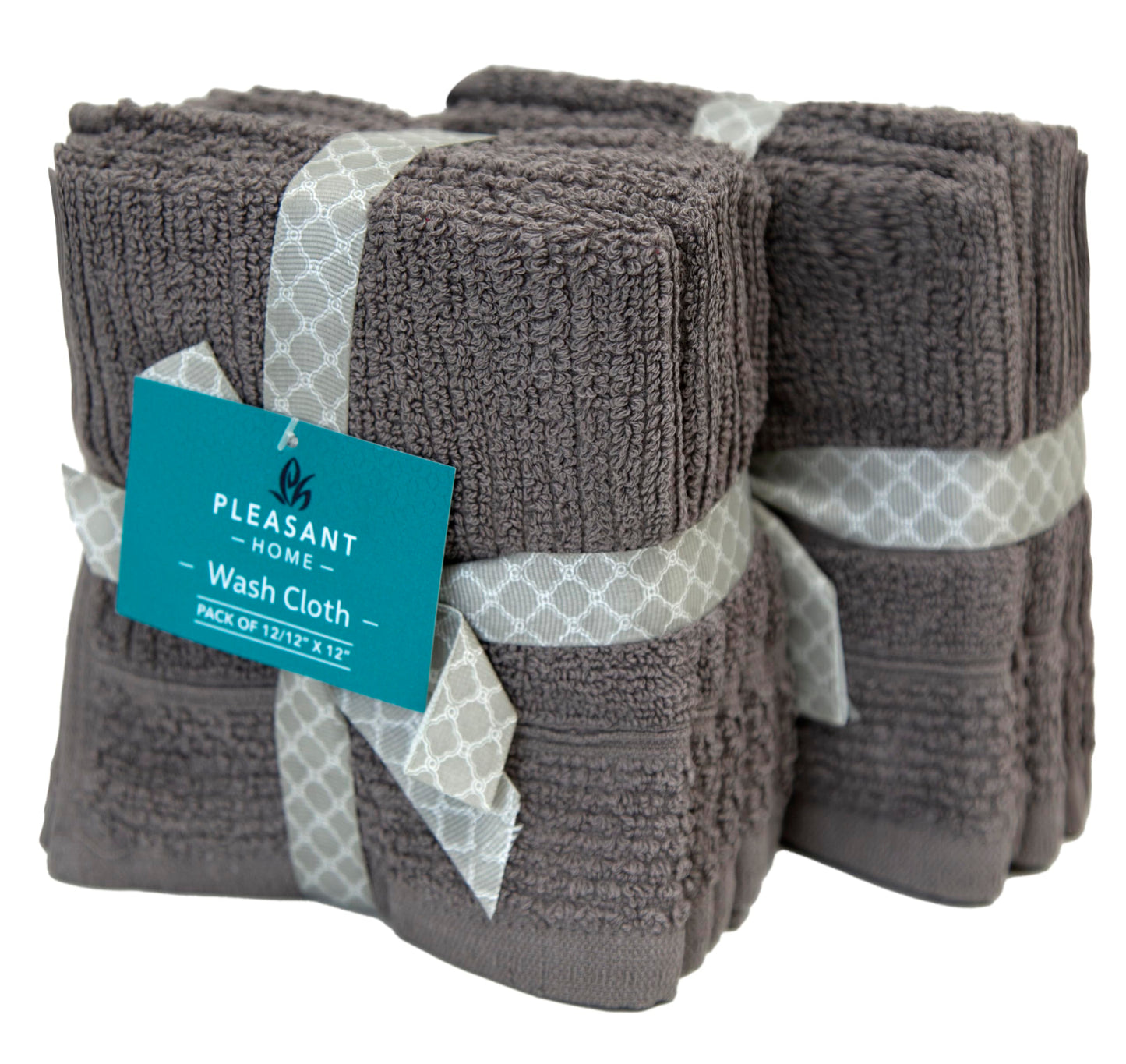 PH Pleasant Home Ribbed Wash Cloths Set - 12 Pack (12” x 12”) – 509 GSM - 100% Ring Spun Cotton Wash Cloth - Super Soft and Highly Absorbent Face Towels (Dark Grey)