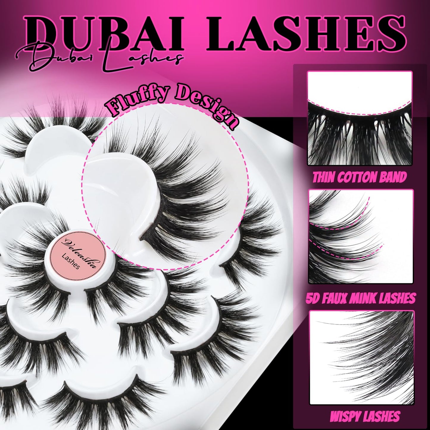 Veleasha Lashes 5D Faux Mink Lashes Fluffy False Eyelashes Handmade Eye Lashes Wispy Lightweight Fake Lashes Luxurious Volume Fake Eyelashes 7 Pairs Pack (Dubai)