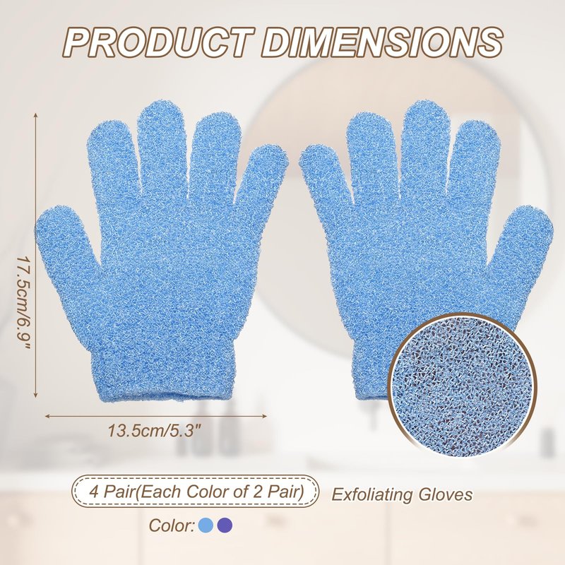 uxcell 4Pairs Exfoliating Gloves, Body Scrubber Massage Exfoliating Gloves Dead Skin Remover for Men and Women Beauty Shower Bathing Spa Accessories, Purple, Blue