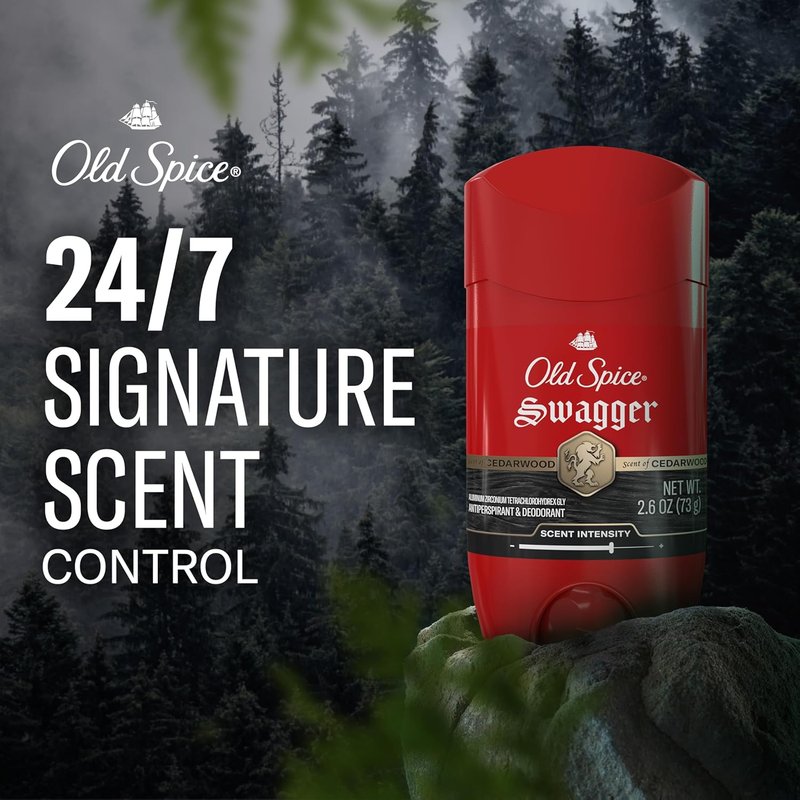 Old Spice Antiperspirant Deodorant - 24/7 Sweat & Odor Protection, Swagger Cedarwood Scent, 2.6 oz (Pack of 2)