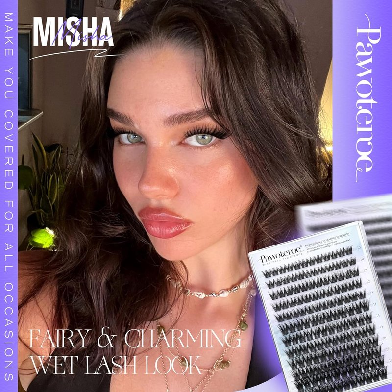 Pawotence Misha Lashes - Wispy Cluster Eyelash Extensions | 144pcs Soft & Comfortable 10-18mm DIY Lashes