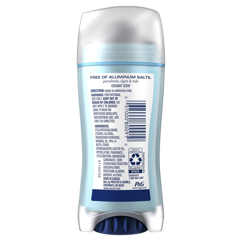 Secret Aluminum Free Deodorant for Women, Coconut 2.4 oz, Pack of 12